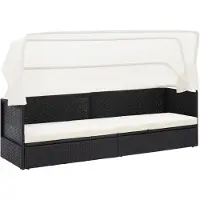 Helloshop26 - Sonnenliege Deckstuhl Sonnenbett Gartenbett Terrassenmöbel mit schwarzem Korbsonnendach 02_0012278