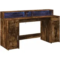 Helloshop26 - Schreibtisch Arbeitsplatz Computermöbel Schreibtisch mit LED-Beleuchtung geräucherte Eiche 160 x 55 x 91 cm braunes 02_0023786