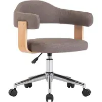 Helloshop26 - Drehbarer Bürostuhl/Schreibtischstuhl aus gebogenem Holz und taupefarbenem Stoff 02_0024176