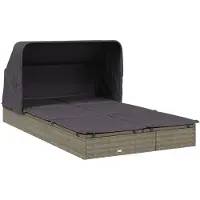 Helloshop26 - Sonnenliege 2-Sitzer Chaiselongue mit klappbarem Sonnendach 213 x 118 x 97 cm grau