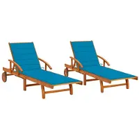 Helloshop26 - Set aus 2 Sonnenliegen Deckstühlen Sonnenbetten Gartenbetten Terrassenmöbeln mit Kissen massives Akazienholz 02_0012061