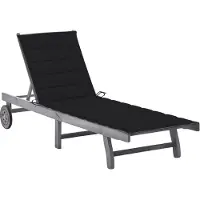 Helloshop26 - Sonnenliege Deckstuhl Sonnenbett Gartenbett Terrassenmöbel mit grauem Kissen massives Akazienholz 02_0012488