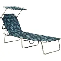 Helloshop26 - Sonnenliege Deckstuhl Sonnenbett Gartenbett Terrassenmöbel klappbare Gartenmöbel mit Stahldach Blattmuster 02_0012811