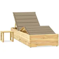 Helloshop26 - Sonnenliege Deckstuhl Gartenbett Terrassenmöbel 198 cm mit Tisch und Kissen imprägniertes Kiefernholz 02_0012685