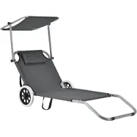 Helloshop26 Liege mit Sonnenschutz und mit Rollen, Sonnenliege aus Polyester und pulverbeschichtetem Stahl
