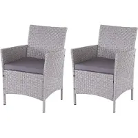 Décoshop26 - 2x Gartenstühle aus grauem Polyrattan mit anthrazitfarbenen Kissen 04_0000472