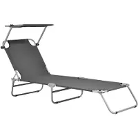 Helloshop26 Sonnenliege mit verstellbarem Sonnenschutz aus mattem dunkelgrauem polyester-beschichtetem Stahl 03_0006408