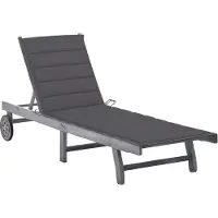 Helloshop26 - Sonnenliege Deckstuhl Sonnenbett Gartenbett Terrassenmöbel mit grauem Kissen massives Akazienholz 02_0012477