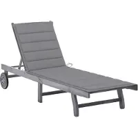 Helloshop26 - Sonnenliege Deckstuhl Sonnenbett Gartenbett Terrassenmöbel mit grauem Kissen massives Akazienholz 02_0012484