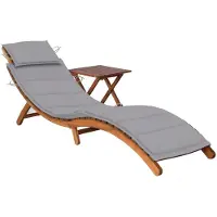 Helloshop26 - Sonnenliege Deckstuhl Sonnenbett Gartenbett Terrassenm√∂bel mit Tisch und Kissen Akazienholz 02_0012615