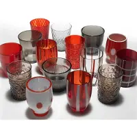 Multicolore 6er-Set zweifarbige Trinkgläser aus der Melting Pot Kollektion aus dekoriertem Glas - Rot und Grau - Safran
