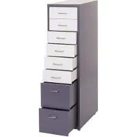 Décoshop26 - Büroschrank mit 8 Schubladen auf Rollen 110 x 28 x 41 cm dunkelgrau/weiß-schwarzer Stahl 04_0004359