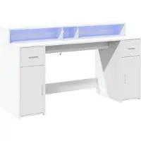 Helloshop26 - Schreibtisch Tisch Arbeitsplatz Computertisch Arbeitsmöbel mit LED-Beleuchtung 160 x 55 x 91 cm weißes Holzwerkstoff 02_0023408