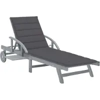 Helloshop26 - Sonnenliege Deckstuhl Sonnenbett Gartenbett Terrassenmöbel mit Kissen massives Akazienholz grau 02_0012389