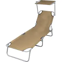 Helloshop26 - Sonnenliege Deckstuhl Sonnenbett Gartenbett Terrassenmöbel klappbare Gartenmöbel mit Sonnendach taupefarbener Stahl 02_0012813