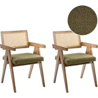 Beliani Esszimmerstuhl 2er Set Braun u. Grün Holz mit Bouclé Sitzfläche Teddyfell Optik Wiener Geflecht Rückenlehne Küchenstühle Retro Stil