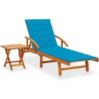 Helloshop26 - Sonnenliege Deckstuhl Sonnenbett Gartenbett Terrassenmöbel mit Tisch und Kissen Akazienholz 02_0012636