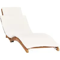 Helloshop26 - Sonnenliege Deckstuhl Sonnenbett Gartenbett Terrassenmöbel klappbare Gartenmöbel mit cremeweißem Kissen Teakholz 02_0012835