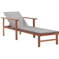 Helloshop26 - Sonnenliege Deckstuhl Sonnenbett Gartenbett Terrassenmöbel gewebtes Kunstharz und massives Akazienholz grau 02_0012918