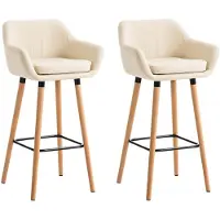 Décoshop26 - Set aus 2 Barhockern skandinavischer Hochstuhl mit Armlehnen und Fußstütze cremefarbenes Kunstleder 10_0001004