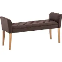 Décoshop26 - Gepolsterte Bank mit braunem Stoffbezug und Holzbeinen 133 cm breit BAN10004