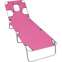 Helloshop26 - Klappbare Sonnenliege/Liegestuhl/Gartenbett/Terrassenmöbel/Gartenmöbel mit Kopfstütze Stahl Magento-Rosa 02_0012852