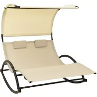 Helloshop26 - Sonnenliege Deckstuhl Sonnenbett Gartenbett Terrassenmöbel Doppel-Gartenmöbel mit Sonnendach cremefarbenes Textilene 02_0012720