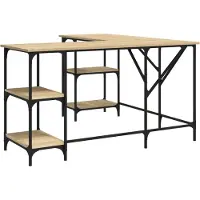 Helloshop26 - Schreibtisch Tisch Arbeitsplatz Computermöbel Arbeitszimmermöbel Sonoma-Eiche 139 x 139 x 75 cm Holzwerkstoff braun 02_0023642