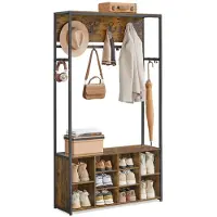 Helloshop26 Garderobe Flurmöbel - - 4-in-1 - Verstellbare Regale - Schuhbank - Rustikales Schwarz