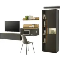 Furn.Design Wohnwand mit Sekretär "Center" in grau matt und Wotan Eiche Wohnkombination 5-teilig 340 x 200 cm