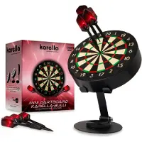Karella Mini Dartboard Bulli, Miniatur Dartscheibe Ø 15 cm mit verstellbarem Metallständer, Set inkl. 6 Minidarts (Steel), für Zuhause, Schreibtisch, Deko, Geschenk