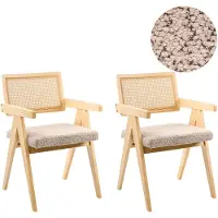 Beliani Esszimmerstuhl 2er Set Hellbraun u. Taupe Holz mit Bouclé Sitzfläche Meliert Teddyfell Optik Wiener Geflecht Rückenlehne Küchenstühle Retro Stil