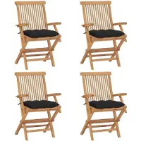 vidaXL Eleganten-Stil Gartenstühle mit Schwarzen Kissen 4 Stk. Massivholz Teak - Gartenstühle Hommie4581800 3parcel
