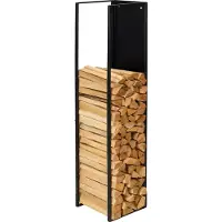 Relaxdays Kaminholzregal, Wandmontage, HBT: 140x25x25 cm, Feuerholz, pulverbeschichtet, Eisen, Brennholzregal, schwarz