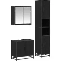 vidaXL Badezimmermöbel-Set 3 pcs Schwarz Eichen-Optik Holzwerkstoff