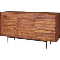 FineBuy Sideboard Sheesham Massivholz 150 cm mit 3 Türen - Massive Retro Kommode mit 3D Haptik - Design Natur Anrichte - Handdustrial