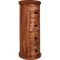 FineBuy Design Sideboard 85 cm Sheesham Massivholz Ø 35 cm Schränkchen mit Schubladen Schmaler Beistellschrank Massiv Mini Kommode Rund