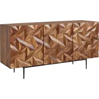 FineBuy Sideboard Sheesham Massivholz 145 cm mit 3 Türen - Massive Retro Kommode mit Schwarzen Beinen - Design Natur Anrichte - Handdustrial