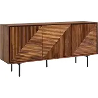 FineBuy Sideboard Sheesham Massivholz 150 cm mit 3 Türen - Massive Retro Kommode mit Schnitzerei - Design Natur Anrichte - Handdustrial