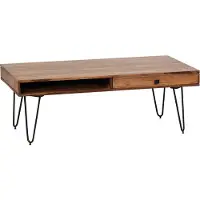 FineBuy Couchtisch Sheesham Massivholz 110 cm · Industrial Wohnzimmertisch rechteckig Hairpin Beine, 2 Schubladen & Ablagefächern · Handgefertigt