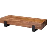 FineBuy Couchtisch Sheesham Massivholz rechteckig 115cm – Wohnzimmertisch im modernen Industrial Block Design mit Metallfüßen | Handgefertigt