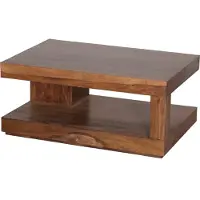 FineBuy Couchtisch Sheesham Massiv-Holz 90 cm Design Wohnzimmer-Tisch dunkel-braun Landhaus-Stil Beistelltisch