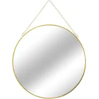 Mojawo Wandspiegel Hängespiegel Spiegel Badspiegel rund Gold mit Kette Ø 30 cm