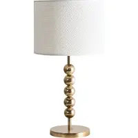 Beliani Tischlampe Messing Metall mit Stoffschirm Trommelform 58 cm Hoch Modern Langes Kabel mit Schalter Schlaf- u. Wohnzimmer Beleuchtung