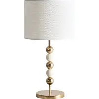 Beliani Tischlampe Messing u. Beige Metall mit Stoffschirm Trommelform 58 cm Hoch Modern Langes Kabel mit Schalter Schlaf- u. Wohnzimmer Beleuchtung