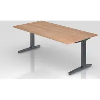 Proregal Schreibtisch Mika | Nussbaum | Graues Gestell | BxT 200x100cm | Arbeitshöhe 65-85cm | höhenjustierbar, 1cm Raster | C-Fuß-Gestell