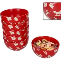 MamboCat 6er Set Müslischalen Advent 450ml Steingut Rot Creme Weihnachten Snacks Kekse
