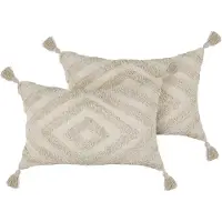 Beliani Dekokissen geometrisches Muster hellbeige getuftet 40 x 60 cm 2er Set CRATAEGUS