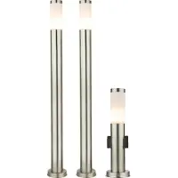 ETC Außenleuchte Stehlampe mit Steckdosen Außensteckdosen Sockelleuchte Stehlampe Edelstahl, 2x Stehleuchte 1x Steckdosenlampe, E27 Fassung, 3er Set