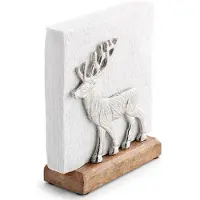 Ambiente Serviettenhalter 16cm Holz Metall mit Hirsch Design Tischserviettenhalter stehend Winterdeko Weihnachtsdeko Serviettenspender Natur Silber